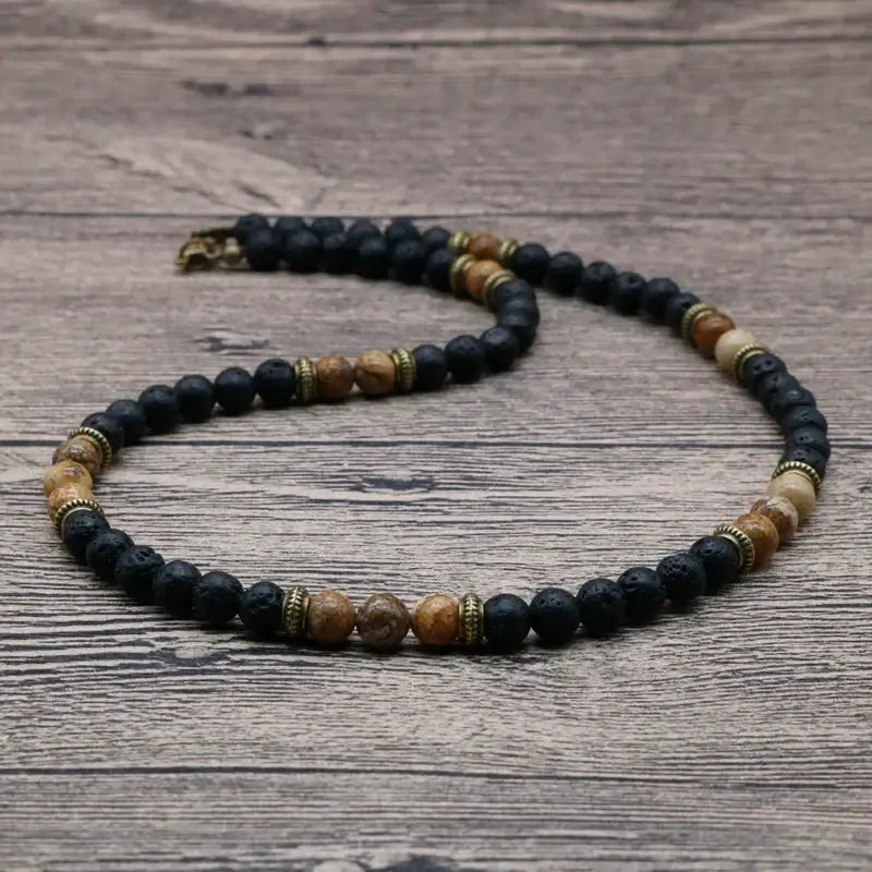 6mm Vintage Rustic Men Beaded Necklace Natural Lava Stone Choker Necklace Unisex Gift
