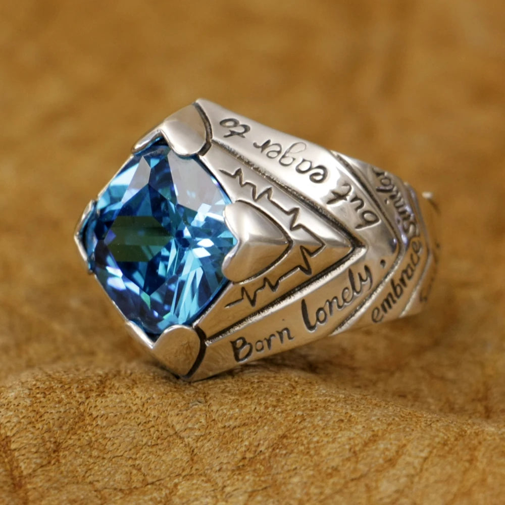 Elegant Blue Zircon Heart Ring in 925 Sterling Silver for Unisex