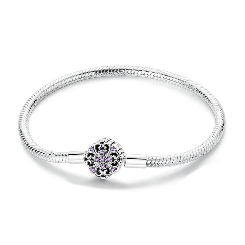 Sterling Silver 925 Star Clover Lotus Flower Snake Chain Bracelet for Women DIY Charm Jewelry Gift