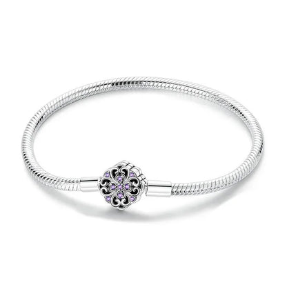 Sterling Silver 925 Star Clover Lotus Flower Snake Chain Bracelet for Women DIY Charm Jewelry Gift