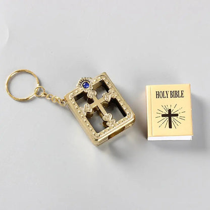 Mini Holy Bible Keychain with Real Paper Pages Gold Silver Religious Pendant