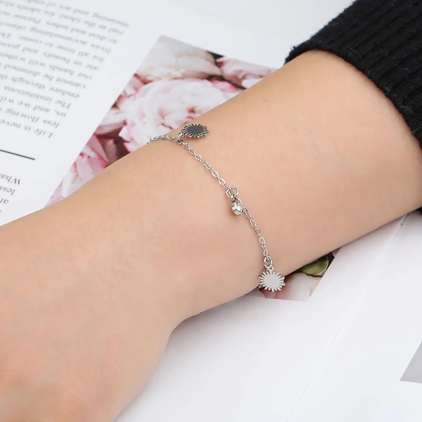 Skyrim Sun Zircon Charm Bracelet for Women - Stainless Steel Fashion Jewelry