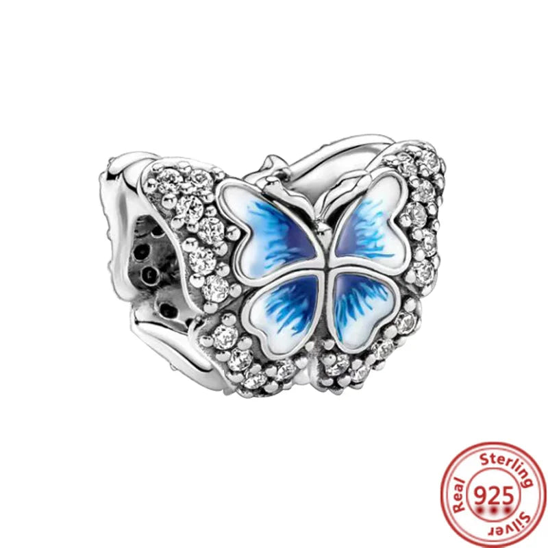 Sterling Silver Blue Zircon Feather Crown Moon Pendant Charm Bracelet Beads N255 3mm-4mm