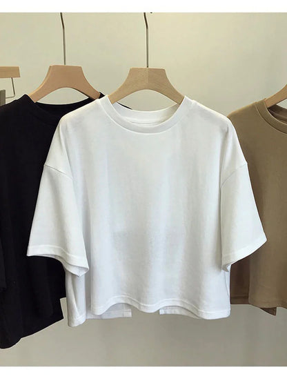 Korean Summer Backless Crop Top Loose Round Neck Sweet