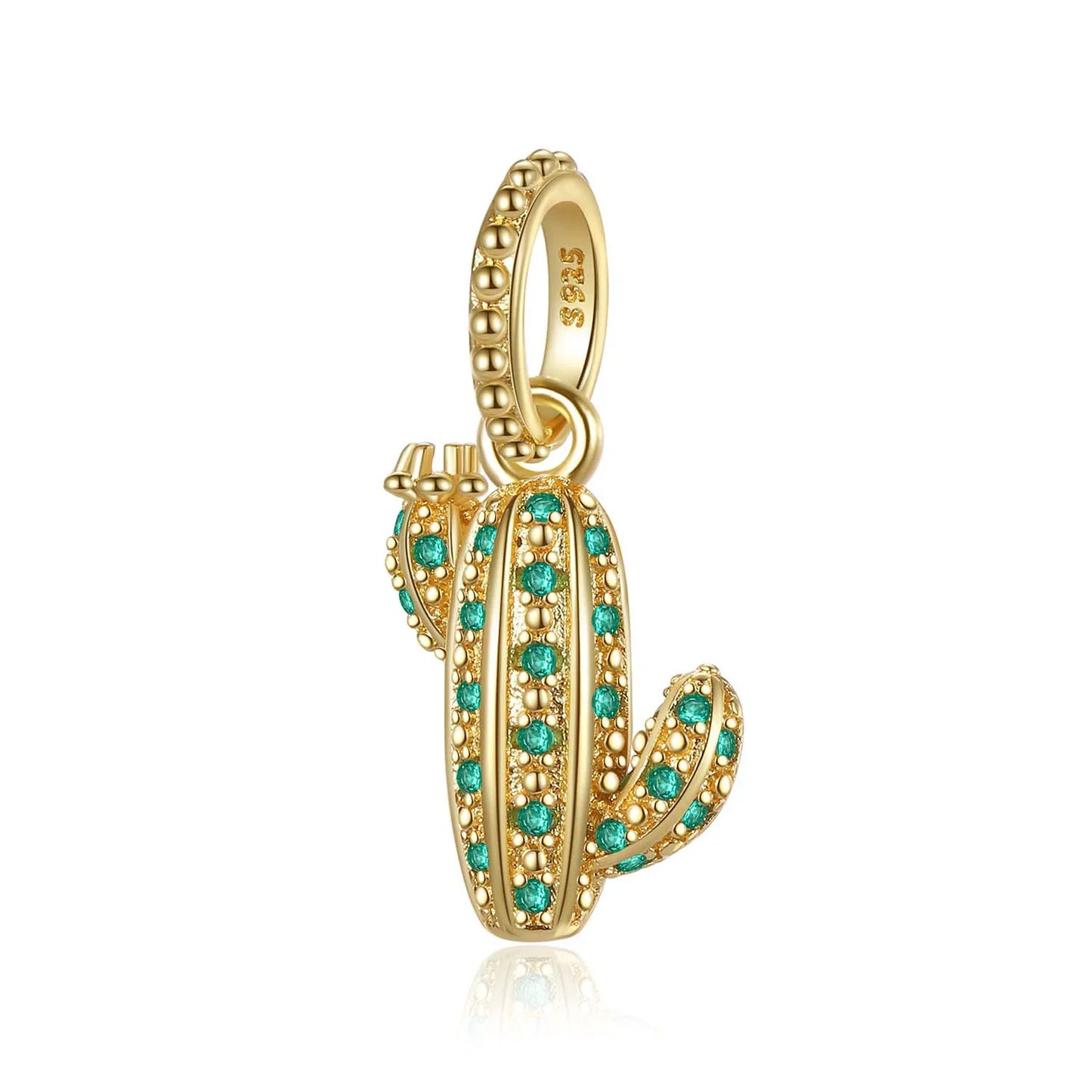 925 Sterling Silver Green Four-Leaf Clover Avocado Cactus Coconut Palm Bead Charms for DIY Bracelet and Necklace Women Gift