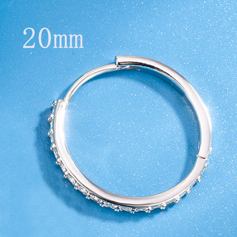 925 Sterling Silver Zircon Hoop Earrings For Women Wedding Engagement Luxury Jewelry Sizes 8 12 16 20mm