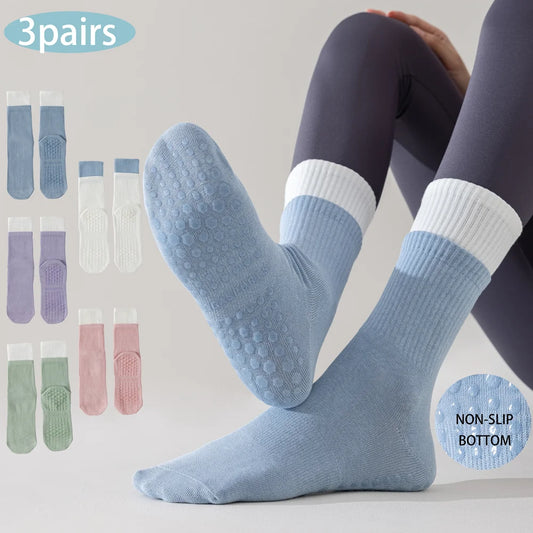 3 Pairs Hot Yoga Ankle Socks Organic Cotton Cushioned