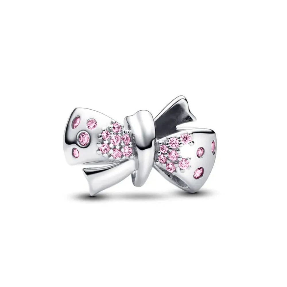 Exquisite 925 Silver Heart-Shaped Pendant with Bow and Moon Beads for DIY European Bracelets