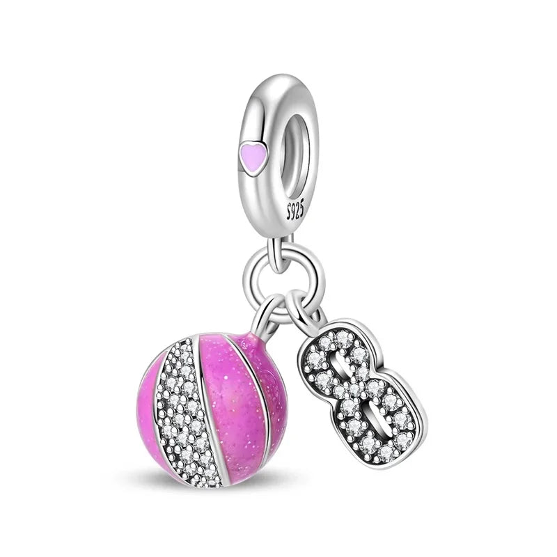 Original 925 Sterling Silver Sports Ball Charms Earrings Beads Pendants for Bracelet Necklace Jewelry Gift