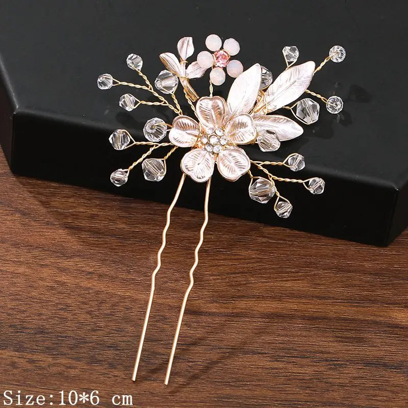 Elegant Pearl Rhinestone Flower Hair Pins for Women Wedding Accessories