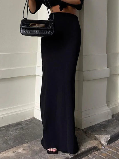 Black High Waist Long Maxi Skirt For Women Seamless Elegant