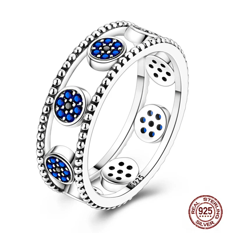 Hot Blue Zircon Rings for Women in 925 Sterling Silver Sparkling Star and Moon Design Elegant Heart Wedding Jewelry LLTR240