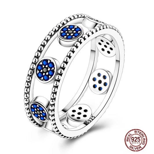 Hot Blue Zircon Ring for Women in 925 Sterling Silver Sparkling Star and Moon Design Wedding Jewelry LLTR279