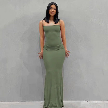 2024 Summer Dresses For Women Sexy Black Spaghetti Strap Maxi Green-Sleeveless