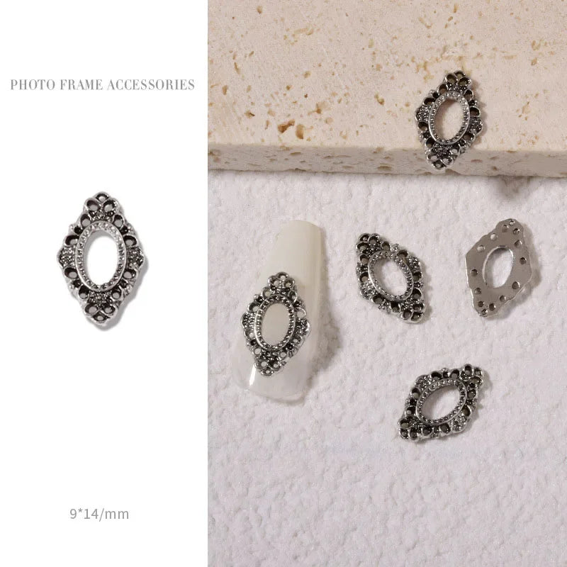 Vintage Gold 3D Charm Photo Frame Nail Art Kit with Alloy Studs - 5 Piece Set