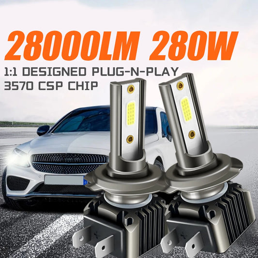 9005 9006 H4 H7 H11 LED Headlight Bulbs High Low Beam 28000 Lumens 6000K White Light 180W COB Chips Plug and Play 2 Pack