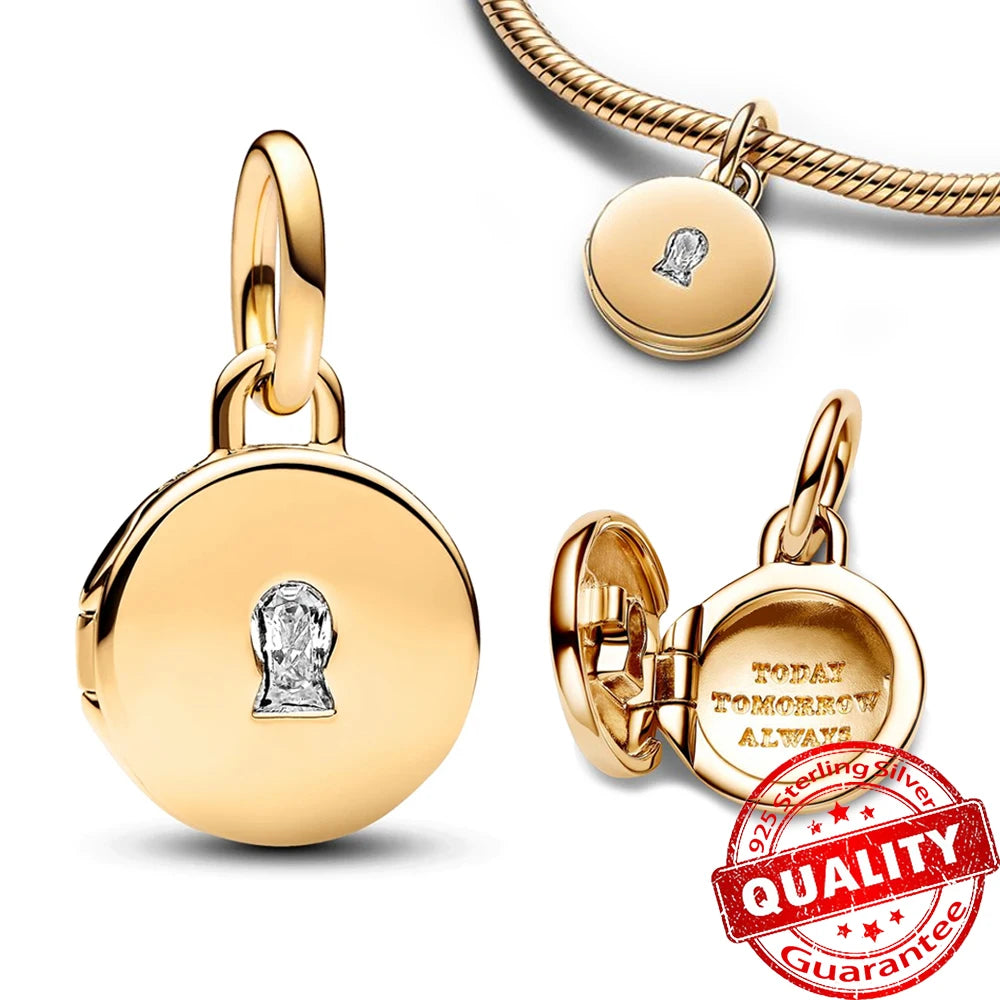 Elegant 925 Sterling Silver Pearl Heart Key Pendant for Bracelets and Necklaces FCC328-GD