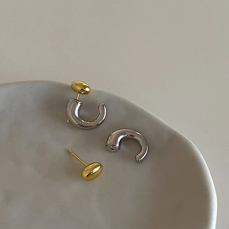 Trendy Two-Tone Irregular Stud Earrings for Women Fashion Designer Jewelry