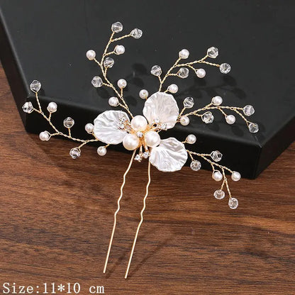 Elegant Pearl Rhinestone Flower Hair Pins for Women Wedding Accessories