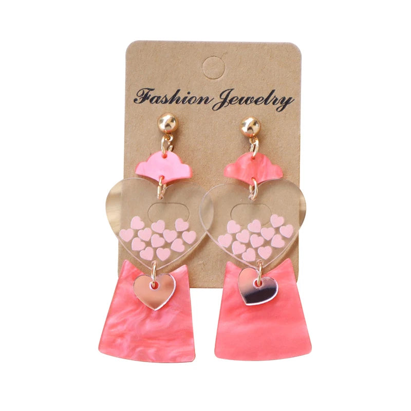 Valentine's Day Pink Heart UFO Gashapon Earrings for Women - Cute Acrylic Drop Spaceship Jewelry Gift