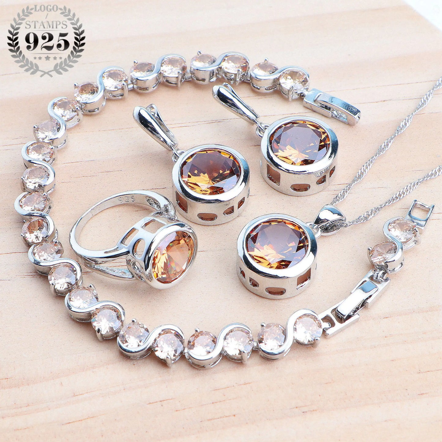925 Sterling Silver Bridal Jewelry Set with Magic Rainbow Zircon Stones