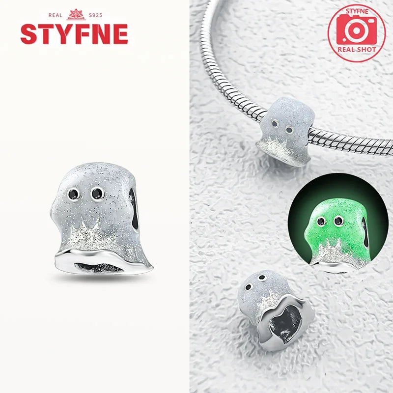 S925 Silver Luminous Zombie Skeleton Charm Bead Dangle