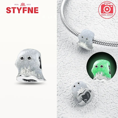 S925 Silver Luminous Zombie Skeleton Charm Bead Dangle