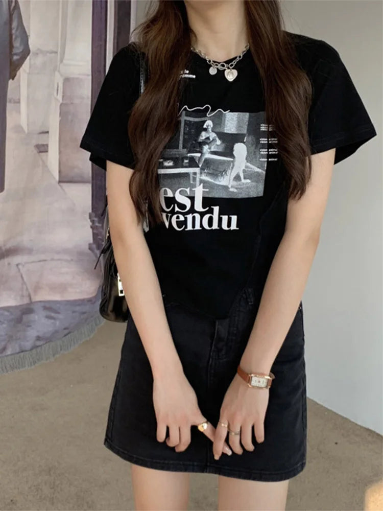 Korean Style Graphic T Shirt Women Short Sleeve Top Summer