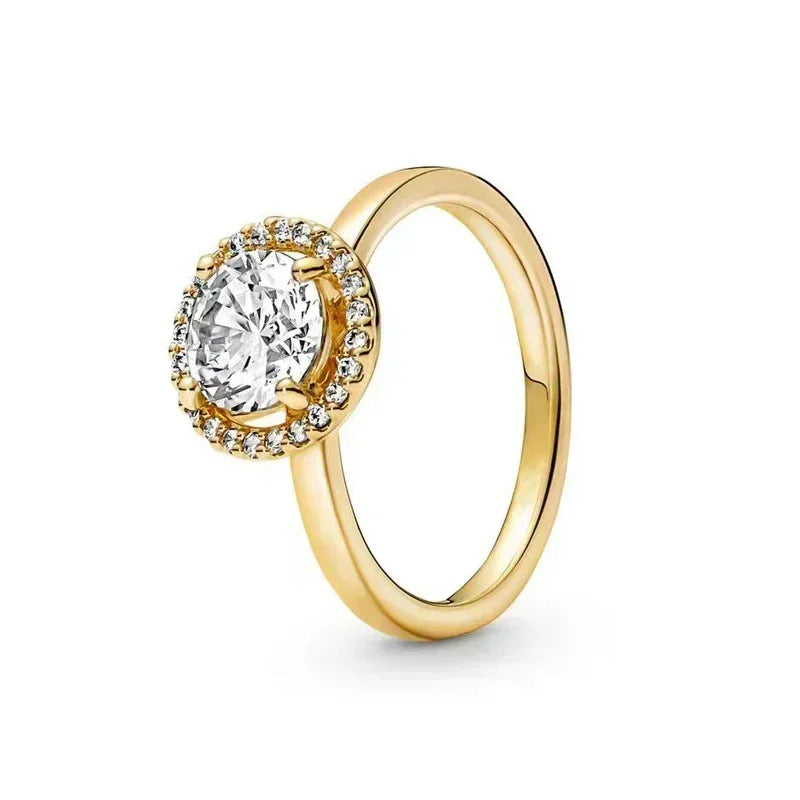 Elegant Gold-Tone 925 Sterling Silver Crown Heart Ring with Zircon for Women Blue