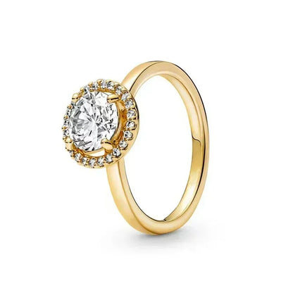 Elegant Gold-Tone 925 Sterling Silver Crown Heart Ring with Zircon for Women Blue