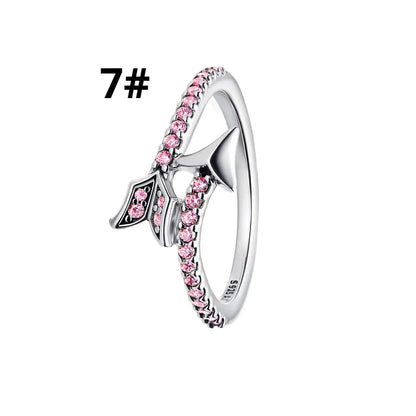 925 Silver Heart Arrow Jewelry Set with Colorful Zircon Sparkling Ring Earrings and Necklace Valentines Day Gift for Women