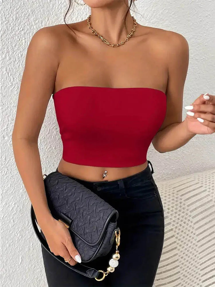 Dozw Women Crop Tube Top Stretch Knit Bodycon Everyday Wear