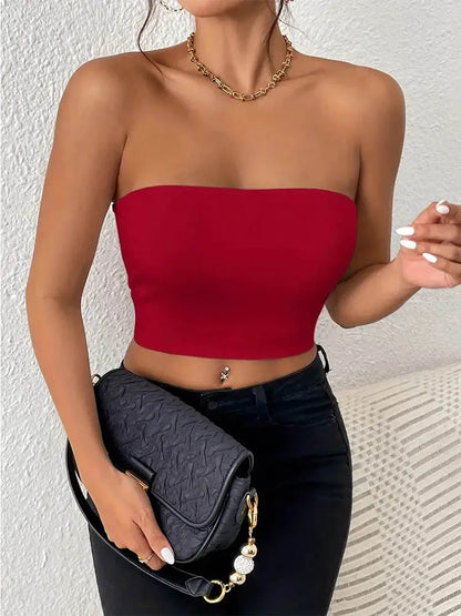 Dozw Women Crop Tube Top Stretch Knit Bodycon Everyday Wear