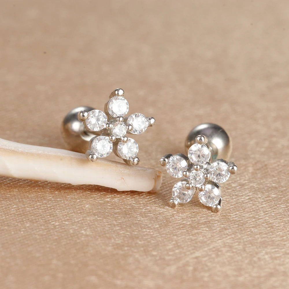 2Pcs Helix Ear Piercing Stud Earrings for Women Zircon Heart Star Moon Tragus Accessories Jewelry Gift