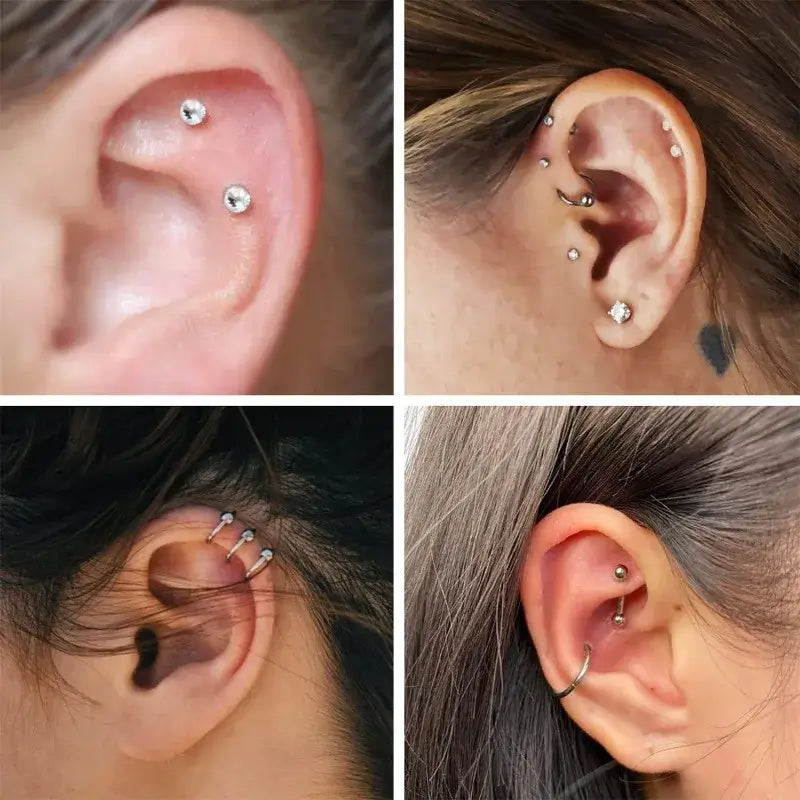 Silver Hypoallergenic Stainless Steel Cartilage Earrings Set - 2/16 Pcs A1-16Pcs-Silvery 16G-1.2mm