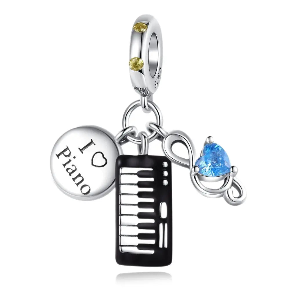 925 Sterling Silver Music Charms Beads Musical Note Piano Guitar Headset Earrings Pendants for DIY Bracelet Fine Jewelry Gift