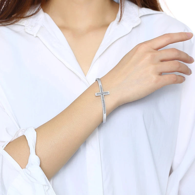 Elegant Crystal Cross Cuff Bracelets for Women and Girls - Perfect Friendship Jewelry Gift