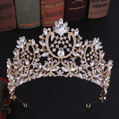 Baroque Crystal Rhinestone Tiara - Vintage Bridal Crown for Weddings & Prom Gold Green