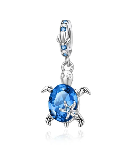 Summer Murano Glass Sea Turtle Dangle Charm Colorful Crystal Zircon Pendant 925 Sterling Silver Fine Jewelry for Original Bracelets