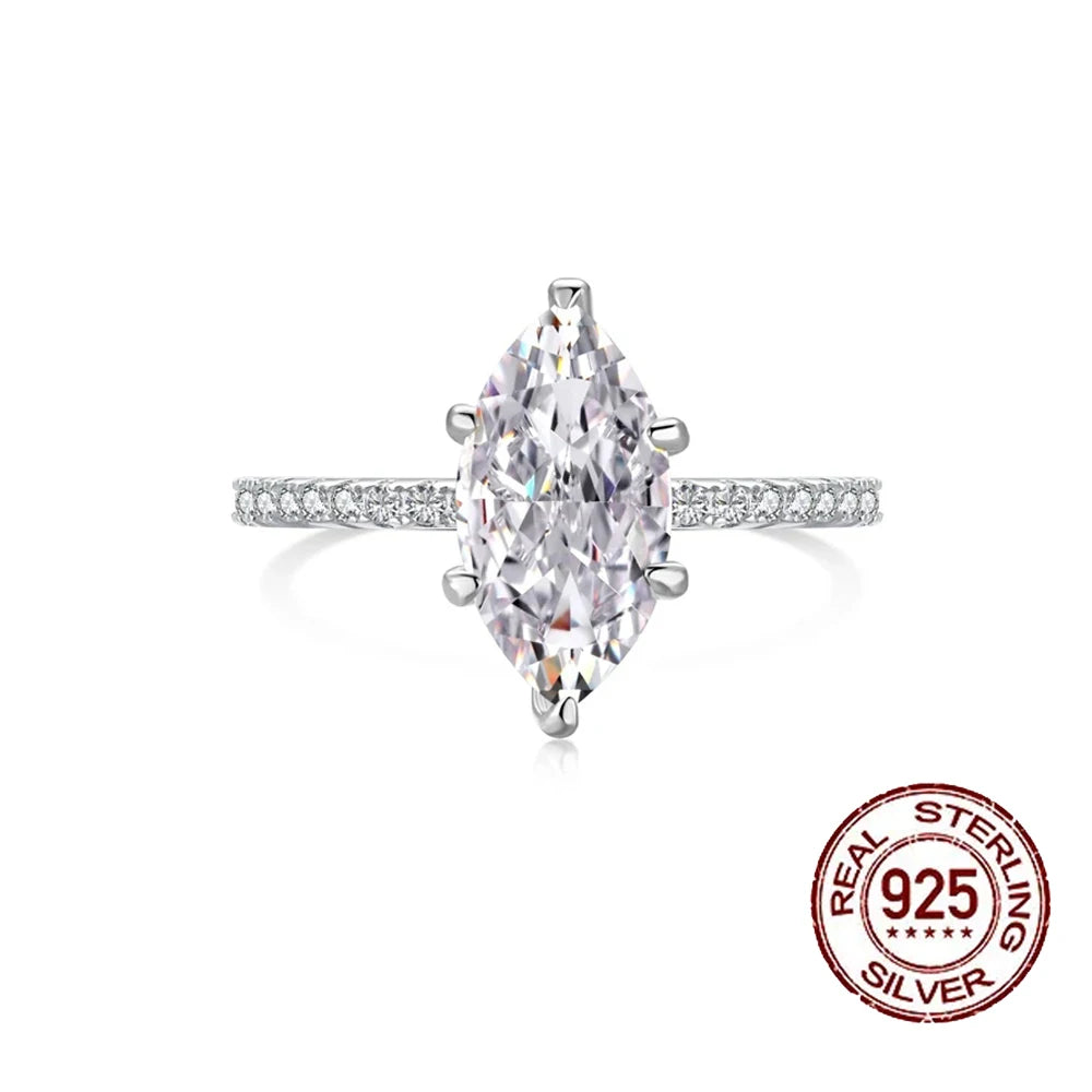 QooLady Dazzling 925 Sterling Silver Marquise Cut Cubic Zircon Wedding Engagement Ring for Women Fine Jewelry