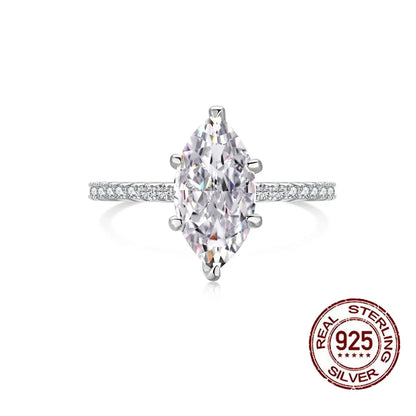 QooLady Dazzling 925 Sterling Silver Marquise Cut Cubic Zircon Wedding Engagement Ring for Women Fine Jewelry