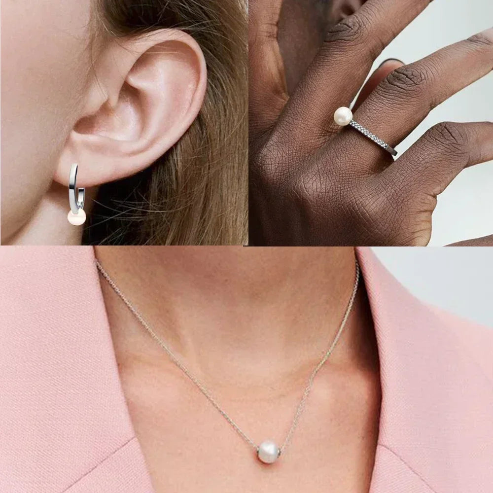 Sterling Silver 925 Jewelry Set with Freshwater Pearls and Zircon Stones