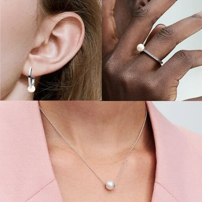 Sterling Silver 925 Jewelry Set with Freshwater Pearls and Zircon Stones