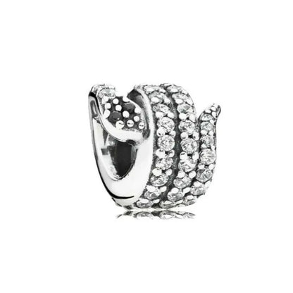 Exquisite 925 Silver Heart-Shaped Beads with Crystal Ball Pendant for DIY European Bracelets