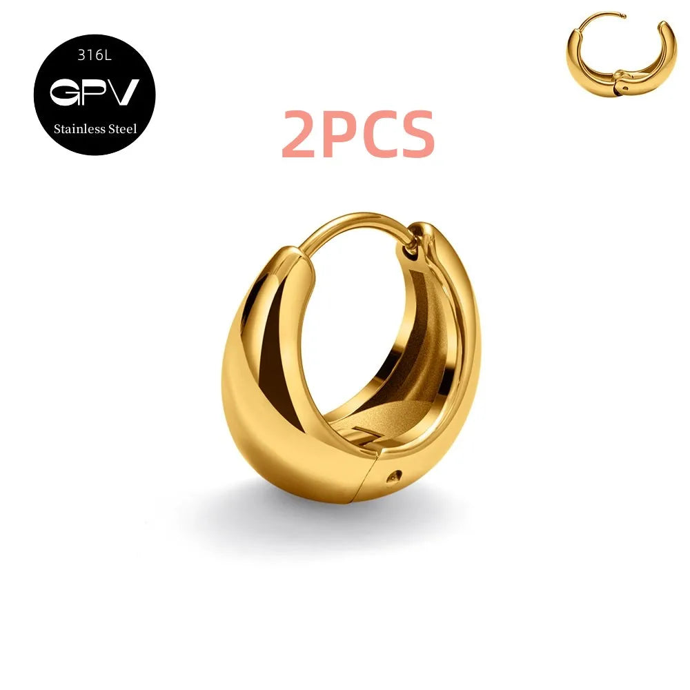 2PCS Women’s Light Luxury 316L Medical Stainless Steel Perforated Hoop Earrings