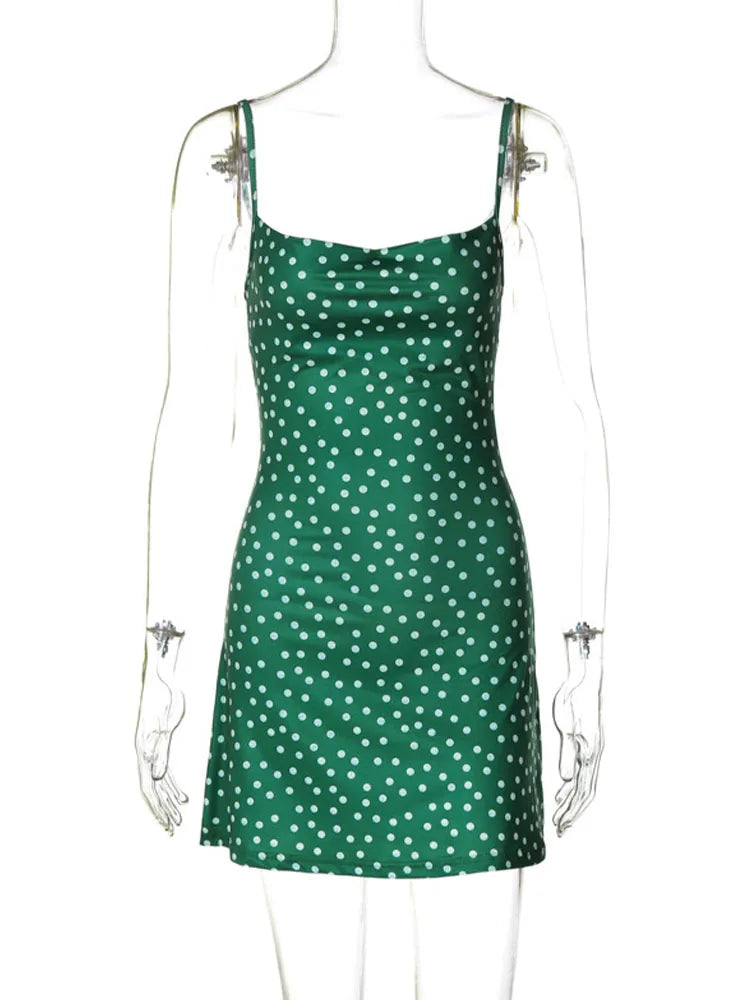 Summer Spot Print Backless Bodycon Mini Dress Women Y2K
