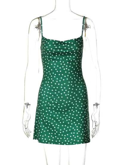 Summer Spot Print Backless Bodycon Mini Dress Women Y2K
