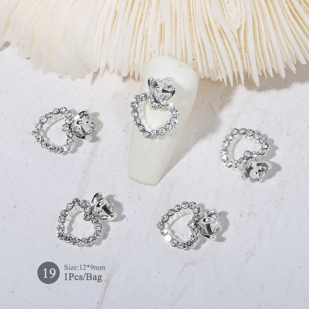 Elegant Gold Silver Metal Bowknot Nail Charm 3D Rhinestone Decor for DIY Manicure Art