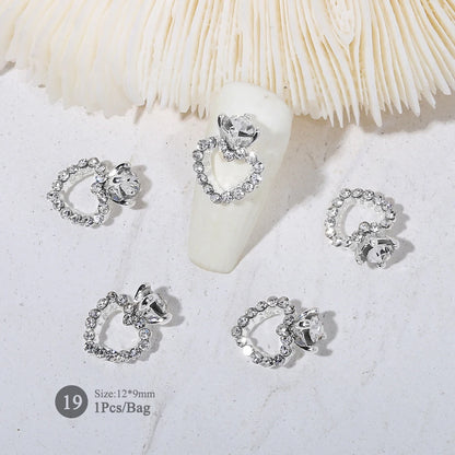 Elegant Gold Silver Metal Bowknot Nail Charm 3D Rhinestone Decor for DIY Manicure Art