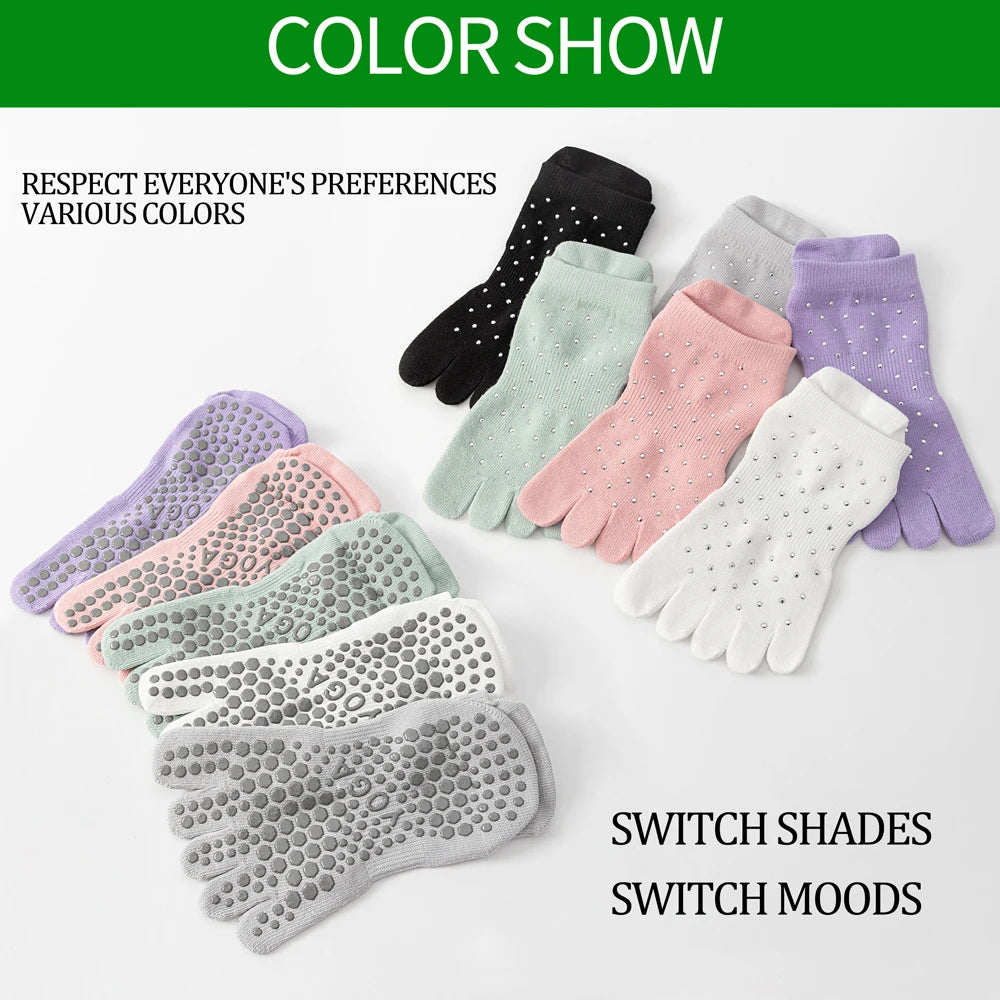 Celebrity Loved Womens Rhinestone Grip Yoga Toe Socks